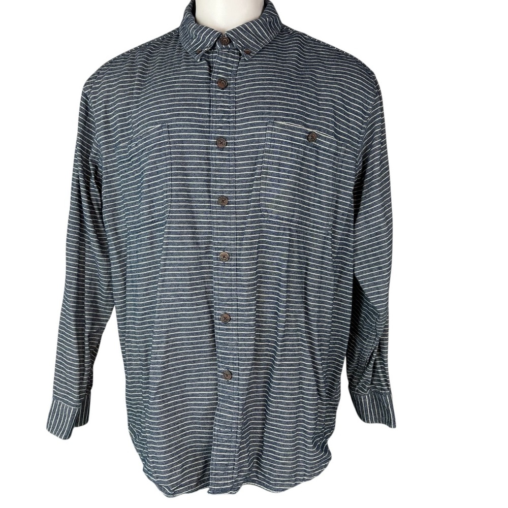Duluth Trading Shirt Men's 2XL Tall Blue Stripes Long Sleeve Button Front (959)